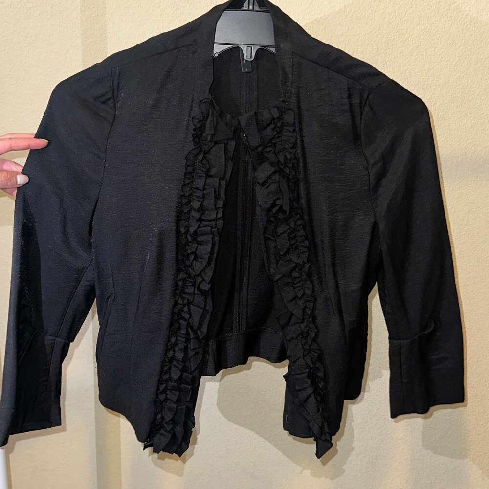 🖤 Black Ruffle-Front Cropped Jacket | Size S | $30